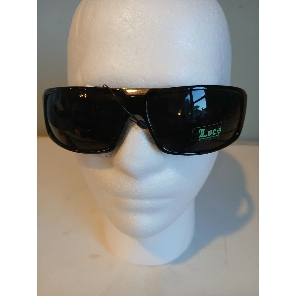 LOCS Rectangular OG Gangster Cholo BLACK Sunglasses Biker Shades Hardcore